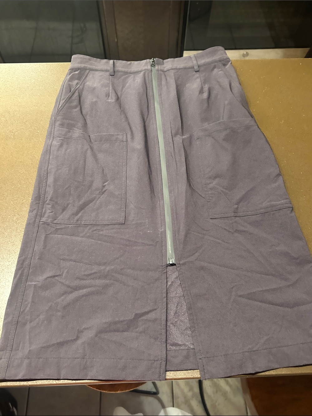 Front-Zip Pencil Skirt in Dusty Purple
